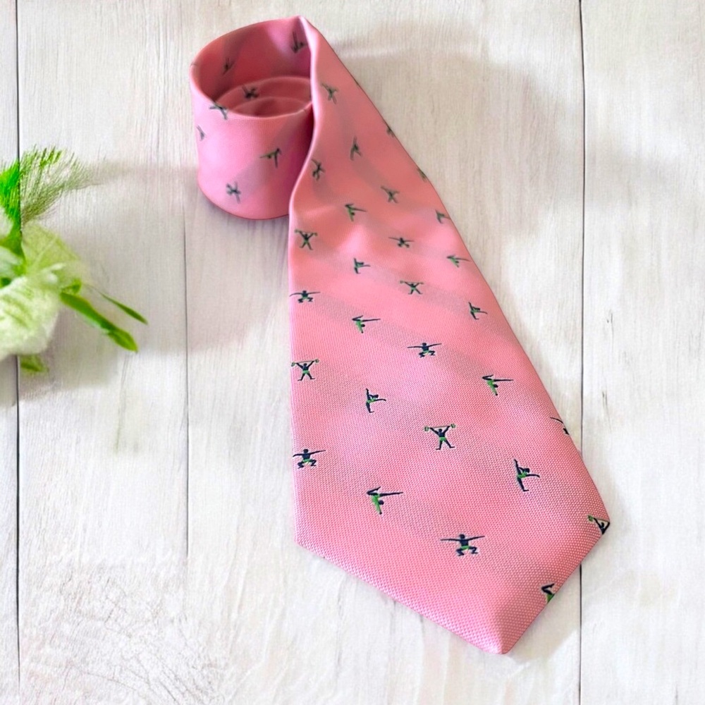 VINTAGE GYMNASTICS WEIGHTLIFTING EMBROIDERED TIE Pink Phineas Creek MADE IN USA